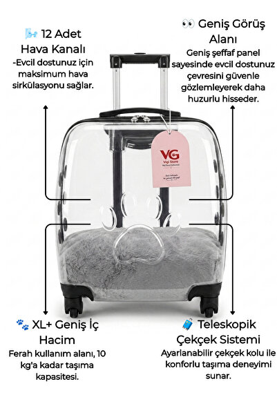 VİGİ STORE VG Premium Ekstra Geniş XL+ Şeffaf Kedi ve Köpek Taşıma Valizi