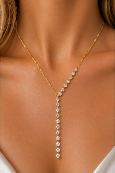 BALVORA VENTO Women's Steel Stone Detail Y Necklace