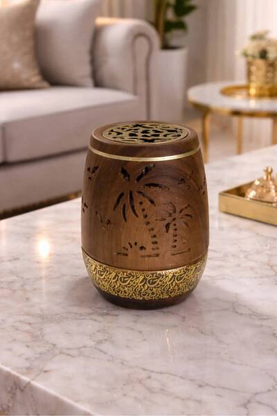 Tohfati Hadaya Wooden Heritage Incense Burner with Palm Tree Motif Authentici...
