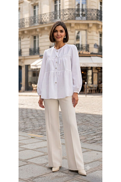 Cemre Collection Balloon Sleeve Hijab Shirt with Tie Detail