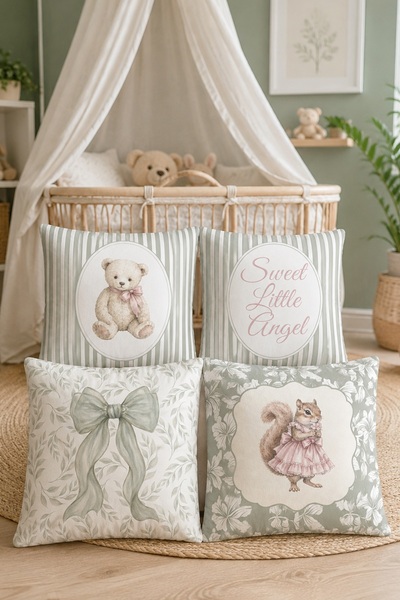 EVPANYA Green Teddy Bear and Squirrel Patterned 4-Piece Children's and Baby P...