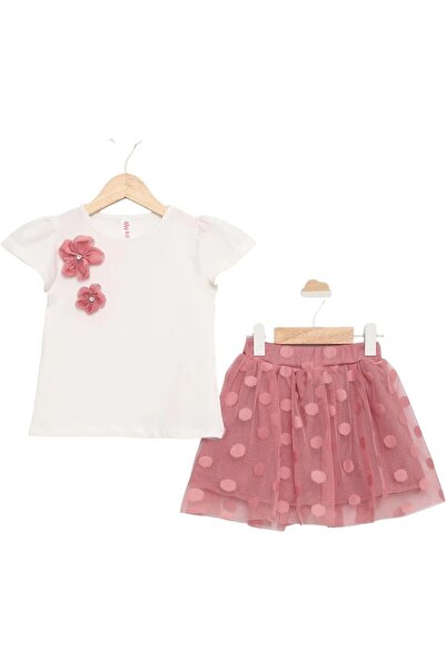 MY BELLA BUTİK Girl's 2-Piece Set with Tutu Skirt, White T-Shirt with Floral ...