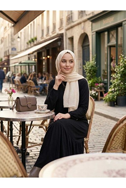 Asel Women's Plus Size Solid Color Woven Viscose Fabric Long Hijab Dress