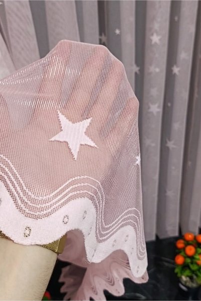 ilora home Pink Star Model Children's and Baby's Room Knitted Tulle Curtain with 1/2 Layer of Sparse Pleats