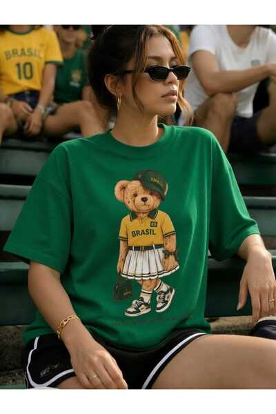 New Shine Brazil Teddy Bear Printed Oversize Cotton T-Shirt