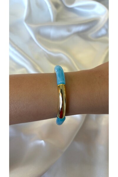 Eylülün Takısı Women's Gold and Blue Color Stone-Looking Elastic Bracelet