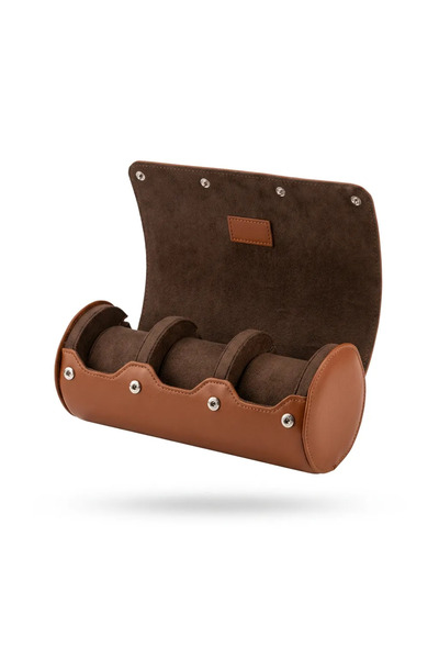 Dorvina Premium Tan Leather 3-Roll Watch Box |   Luxury Travel Type Watch Cas...