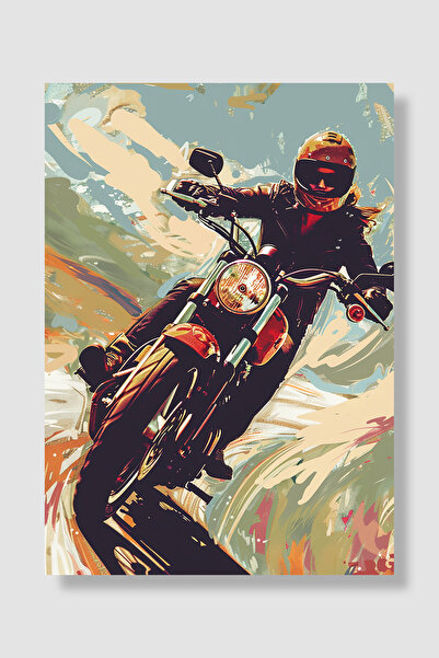 Luna Marissa Poster Motociclist Colorat Abstract Cafe Racer Motocicletă Acțiu...
