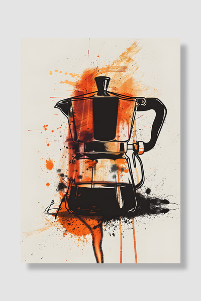 Luna Marissa Moka Pot Poster Artistic Orange Splash Coffee Pot Retro Coffee K...