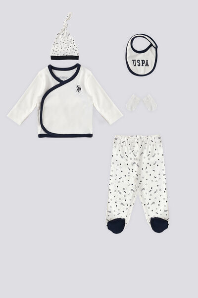 U.S. Polo Assn. U.S. Polo Assn Cream Star Detail Baby 5-Piece Hospital Exit Set