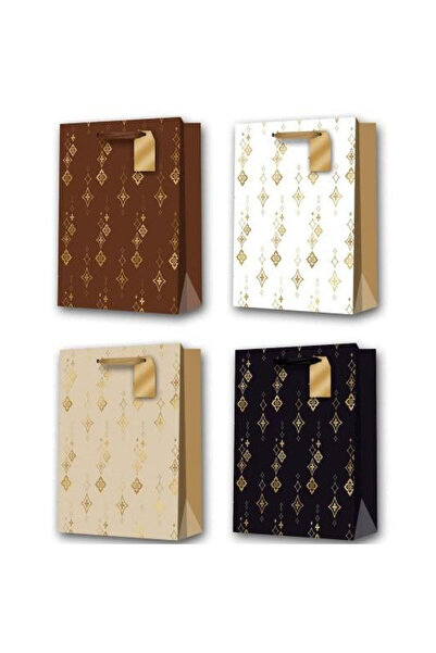 OEM W&K, Sac cadou din hartie cu imprimeu auriu si manere M MIX, Multicolor, ...