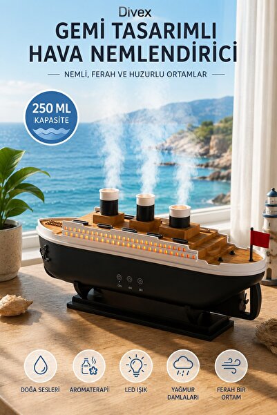 Divex Gemi Tasarımlı 250 ML LED Işıklı Aromaterapi Hava Nemlendirici