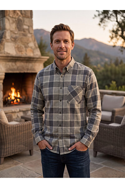 Finelook Men's Premium Long Sleeve Plaid Flannel Shirt – Slim Fit Casual Butt...