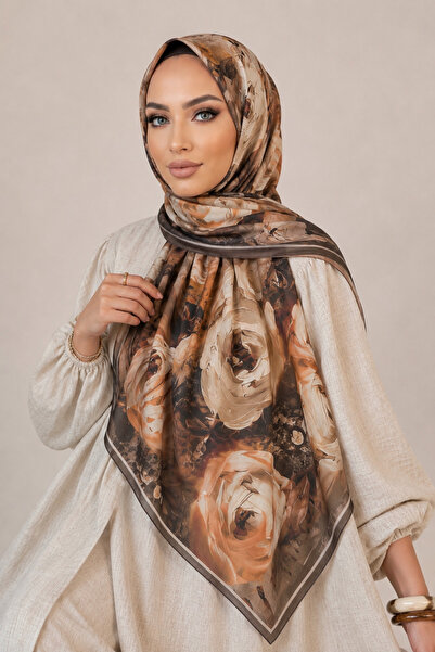 İmajButik Dark Mink Patterned Soft Shawl