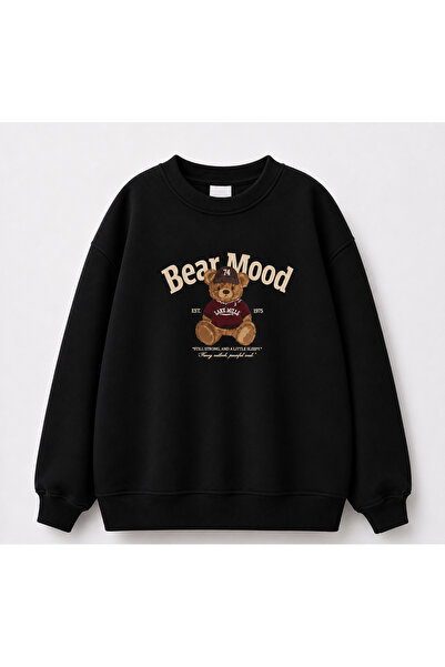 Birdirbir Erkek Çocuk Kışlık Bear Mood Baskılı Bisiklet Yaka Sweatshirt