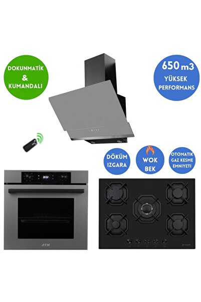 Eminçelik ve AFM TECH Marka/ FCA 1'WOK Antrasit-Gri Ankastre Set ( 22 385 Siy...