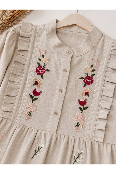 LAYARA COUTURE LINEN PLEATED TOP EMBROIDERED LOOSE FIT (FIT UP TO SMALL to LARGE)