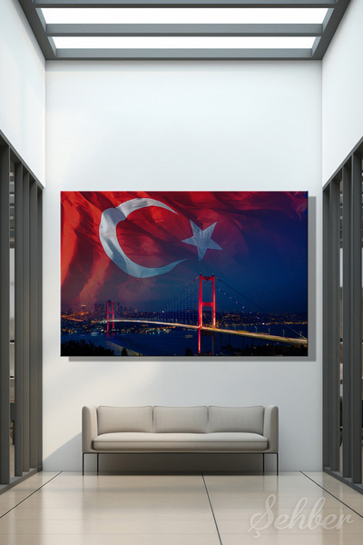 Şehber Kanvas Tablo Yatay Tekli Ev Kafe Ofis 15 Temmuz Şehitler Köprüsü Gökyü...