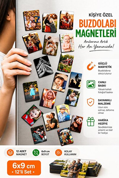 UĞURLU BİR BÖCEK Kişiye Özel 12'li Buzdolabı Magneti 6x9 cm - Fotoğraflı Magn...