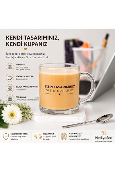 UĞURLU BİR BÖCEK Kişiye Özel Şeffaf Cam Kupa Bardak - İsim, Logo ve Yazı Bask...