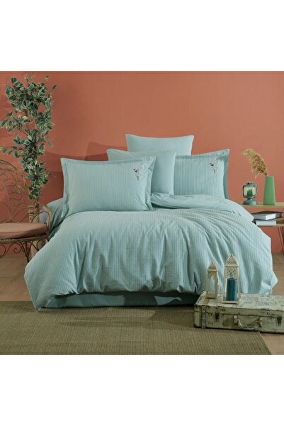 Clasy Eveya Mint Green V4 %100 cotton premium double Duvet Cover Set with emb...
