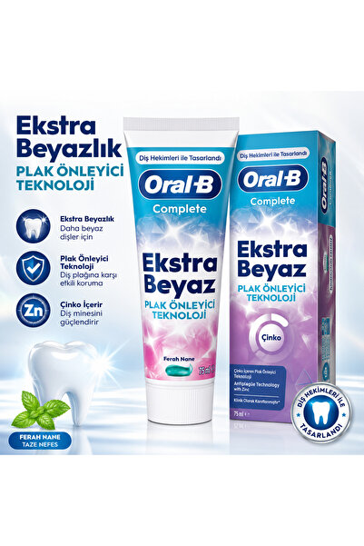 Oral-B Complete Extra White 75 ml Toothpaste with Zinc, Anti-Plaque, Fresh Mint