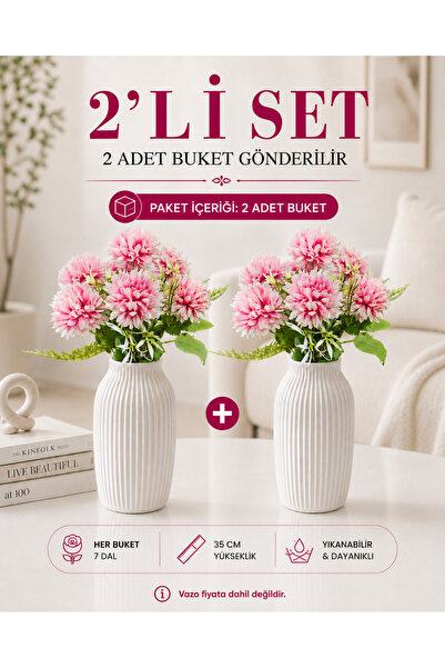 MD Aspiz Flowers 2 Demet Yapay Çiçek 7li Lüx pembe kasımpatı Demeti ( Saksısı...