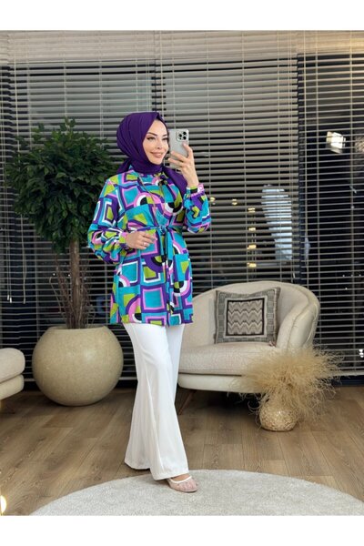 ORHAN STORE 02-2062 طقم بنمط هندسي ملون باللون الأخضر إكرو