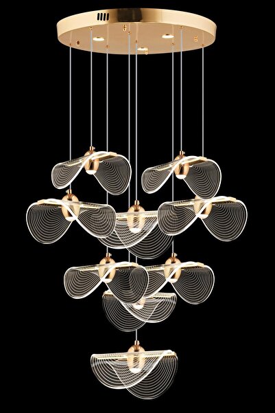 Avonni AV-7015-8049-8+1 Gold Kaplama Klasik Avize LED Metal Pleksi H: 100 cm,...