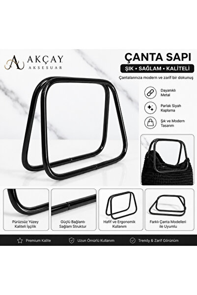 Akçay Aksesuar Metal Bag Handle Square 11 cm Pair