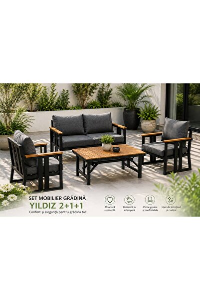 Zigonzi et mobilier grădină YILDIZ 2+1+1 – Canapea 2 locuri, 2 Fotolii și Masă de cafea