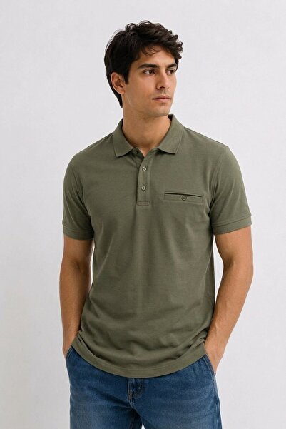 Maccali Men's Premium Pocketed Khaki Polo Collar t Shirt