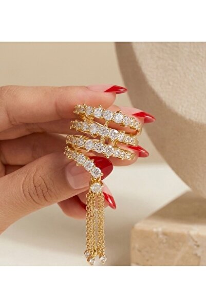 KAYANCLICK Stainless Steel Ring with Layers of Crystals and Tassel