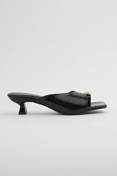 bakac store Liora Black Flip-Flop Slippers with Short Heel and Gold Detail