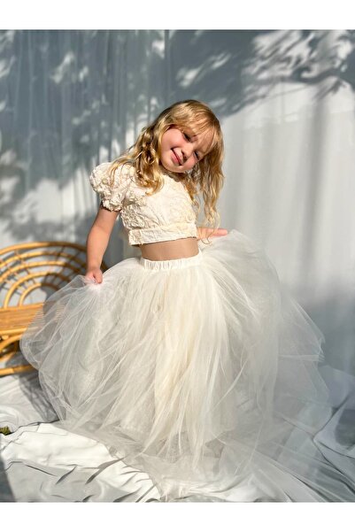Pinkitokids Pera Rose Detailed Crop and Skirt Set