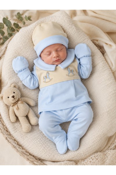 OMECA Concept Baby Boy 5-Piece Hospital Discharge Set – Rocking Horse Embroid...
