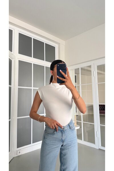 GAUS CO Beyaz Balıkçı Yaka Basic Bluz GAUS-01688