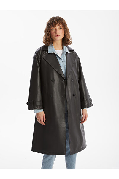 LC Waikiki Özmarka New Season Jacket Collar Women's Leather Look Trench Coat