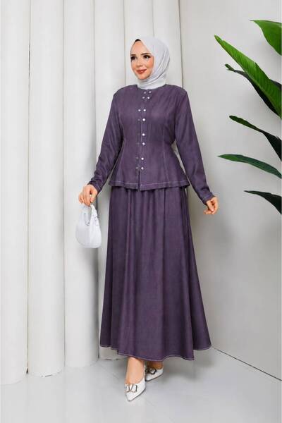 RACE FASHİON Denim Kot Çıtçıtlı Gömlek & Cepli Etek Tesettür Takım RC9026