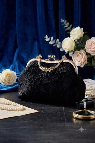 ZEYYMODA French Gold Case Lace Embroidered Black Stylish and High-Quality Han...