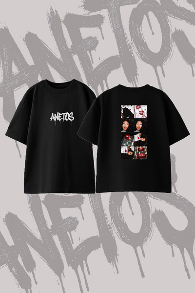 Anetos Megan Thee Stallion_5 Σχέδιο με στάμπα στην πλάτη, βαμβακερό μαύρο μπλ...