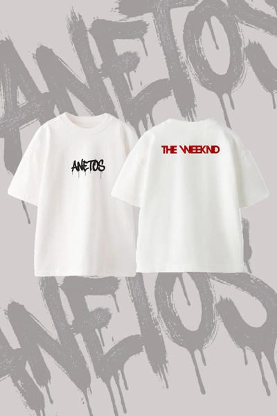 Anetos تي شيرت The Weeknd_12 ذو تصميم مطبوع على الظهر من القطن باللون الأبيض ...
