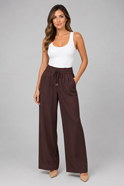De Carte Women's Modal Fabric High Waist Lace-Up Wide Leg Pants Style Sweatpants
