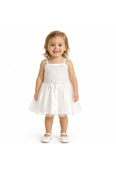 MADE Girls' Dress Satin and Lace Thin Strap Dress for Children