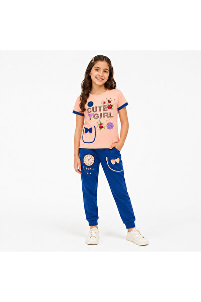 Generic Girl's Shirt and Trousers Set, Size 10, Peach and Blue |   Comfortabl...