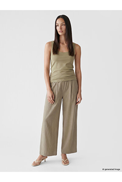 LC Waikiki Pantaloni de damă cu talie elastică, din amestec de in