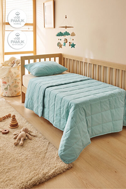 Ocean Home Textile 100% Cotton Fabric Quilted Mint Multi-Purpose Baby Bedspre...