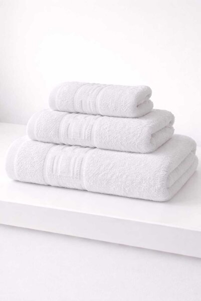 Plush Set 3 Prosoape 100% Bumbac, 500 g/mp, Absorbție Mare - Culoare Alb