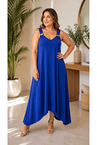 Kokosh moda Women's Ring Strap V-Neck Asymmetrical Cut Plus Size Maxi Dress –...