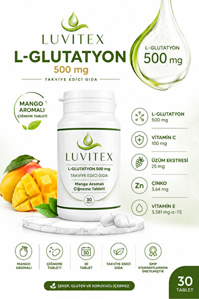 Luvitex L-Glutatyon 500 mg Vitamin C, Çinko ve Selenyum İçeren Mango Aromalı ...